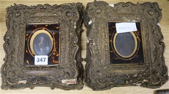 Two early photographs in a tortoiseshell and gilt frame, 10 x 8.5cm